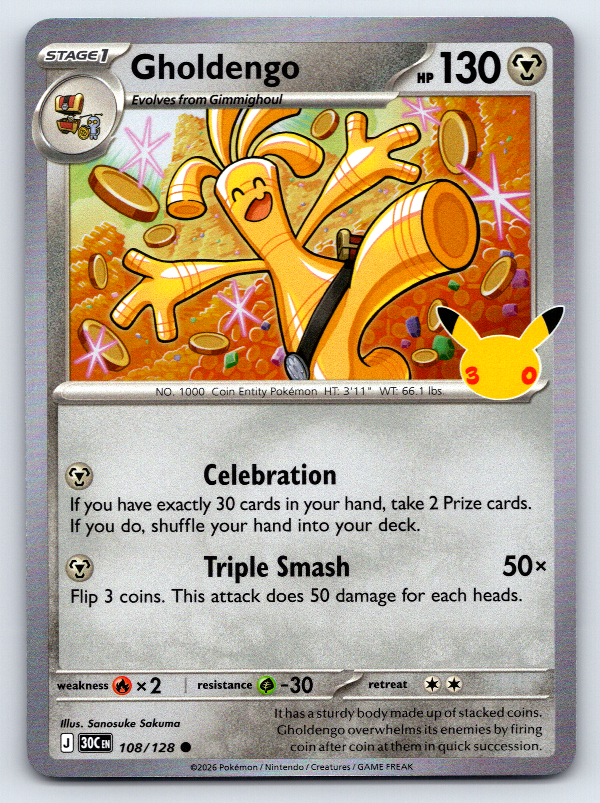 Pokémon Trading Card Game 30th Celebration 30C 108/128 Gholdengo