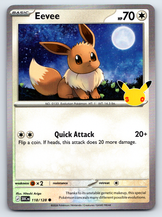 Pokémon Trading Card Game 30th Celebration 30C 118/128 Eevee