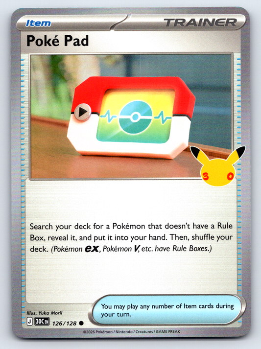 Pokémon Trading Card Game 30th Celebration 30C 126/128 Poké Pad