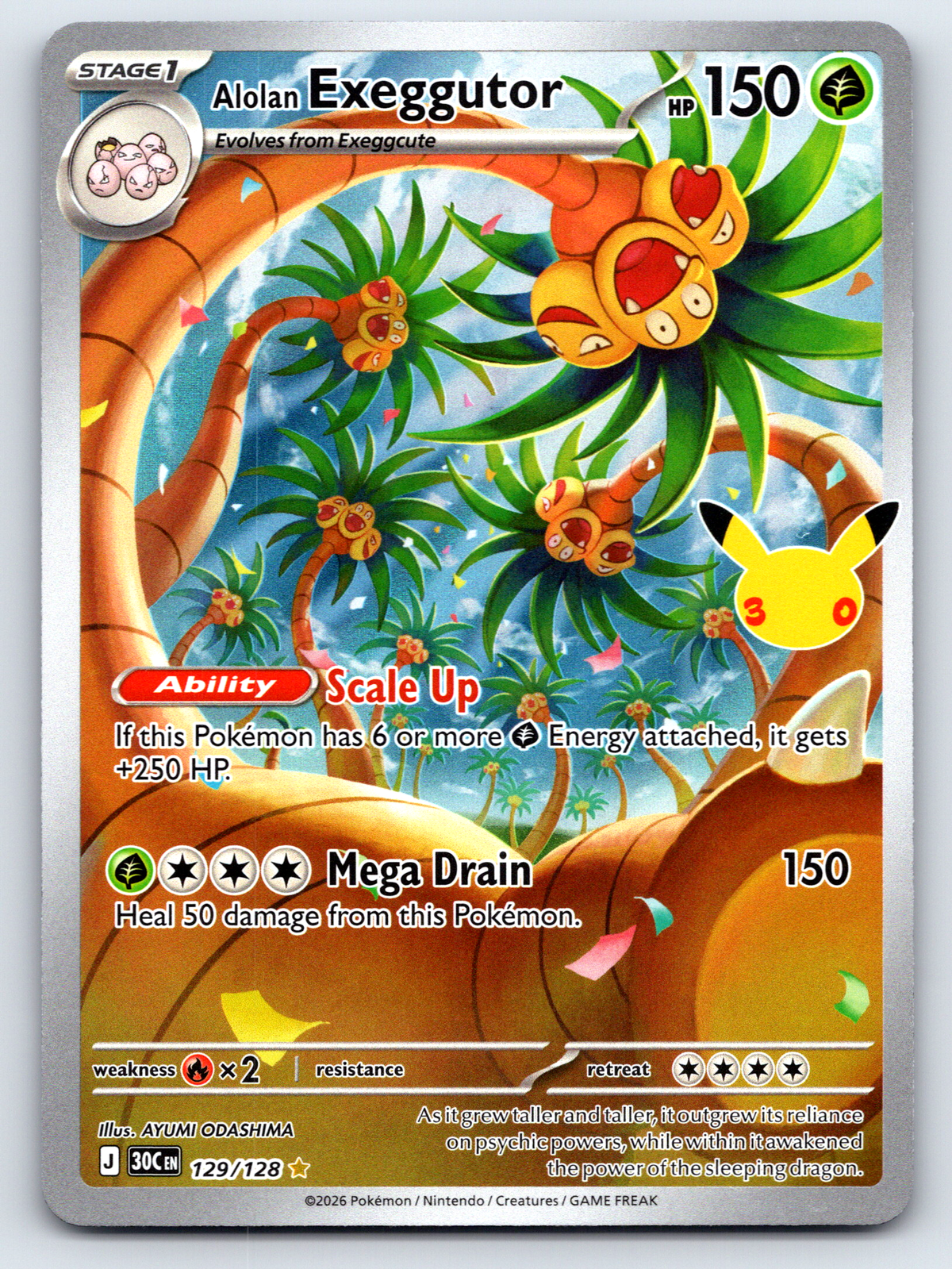Pokémon Trading Card Game 30th Celebration 30C 129/128 Alolan Exeggutor Illustration Rare