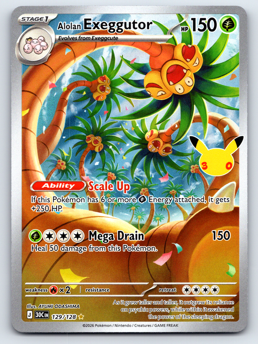 Pokémon Trading Card Game 30th Celebration 30C 129/128 Alolan Exeggutor Illustration Rare