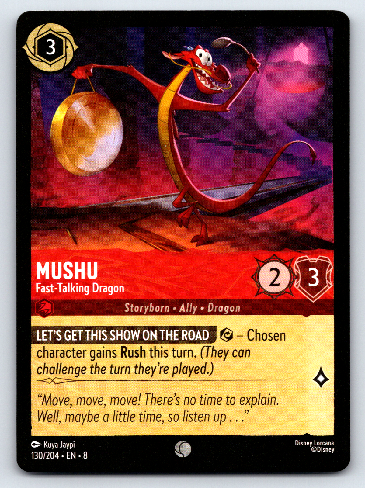 Disney Lorcana Trading Card Game Reign of Jafar 130/204 Mushu Fast-Talking Dragon Card