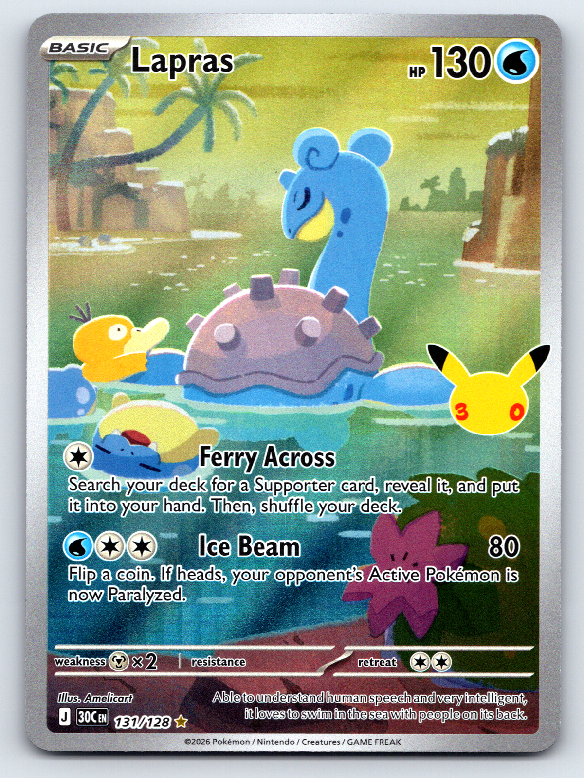 Pokémon Trading Card Game 30th Celebration 30C 131/128 Lapras Illustration Rare