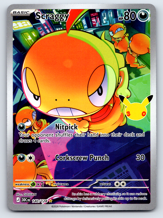 Pokémon Trading Card Game 30th Celebration 30C 140/128 Scraggy Illustration Rare