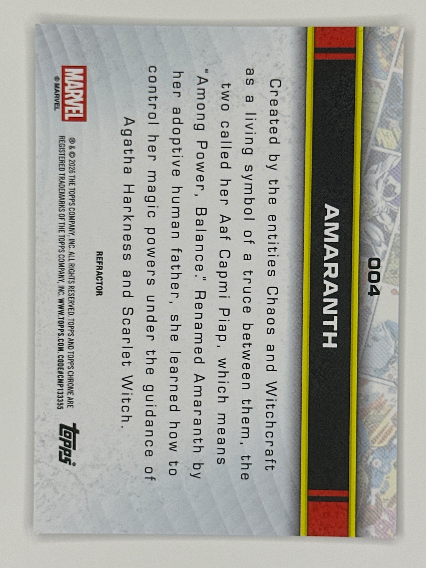 2026 Topps Marvel Chrome 004 Amaranth Base Refractor Card