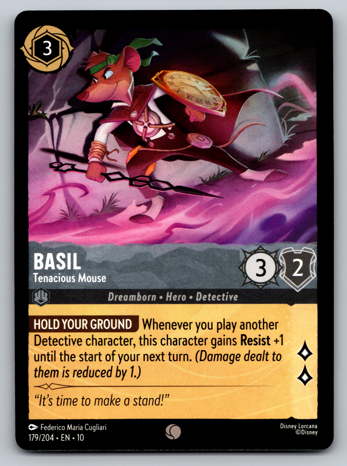 Disney Lorcana Trading Card Game Whispers in the Well 179/204 Basil Tenacious Mouse Card