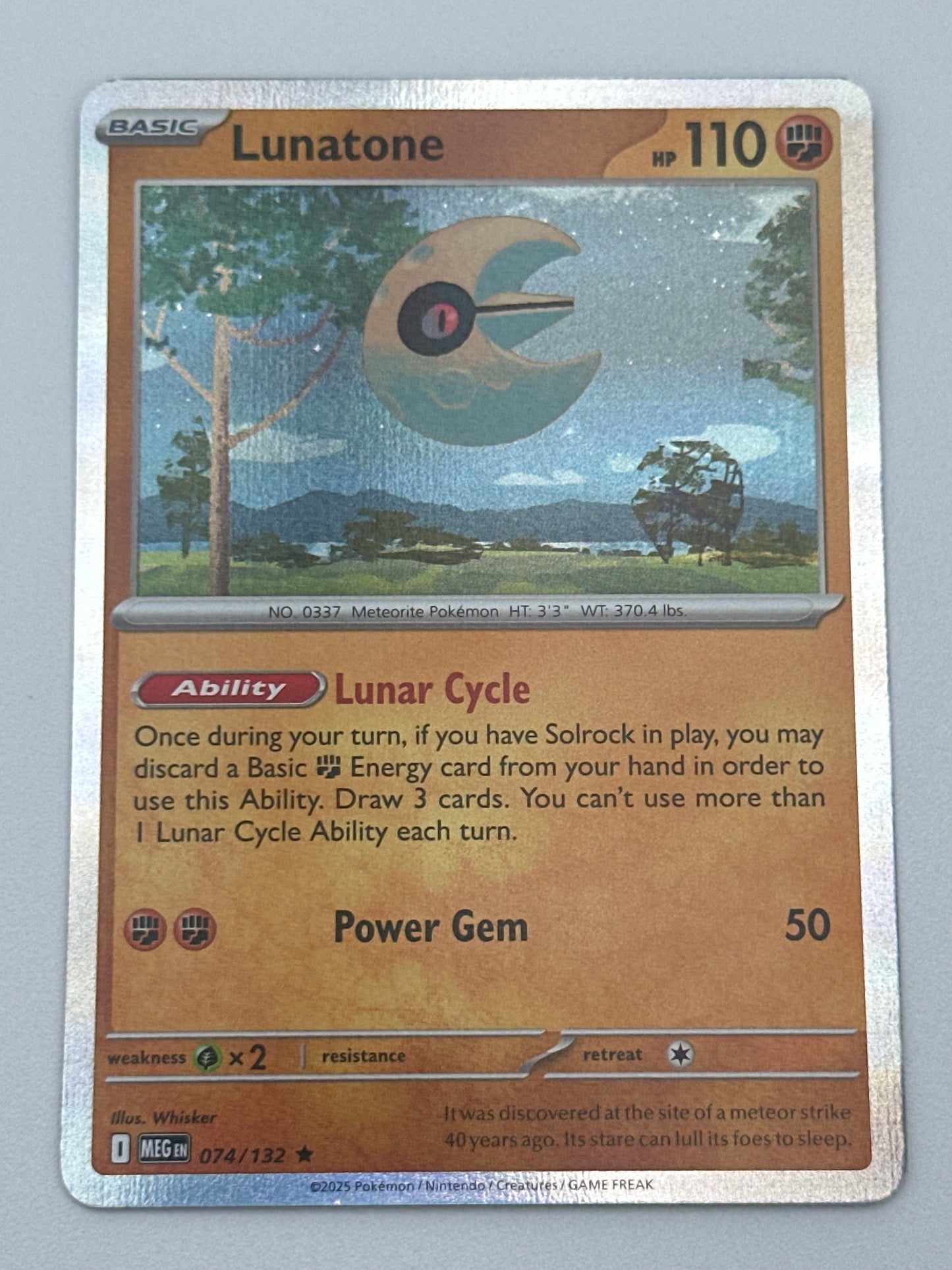 Pokémon Trading Card Game Mega Evolution MEG 074/132 Lunatone Holo Card