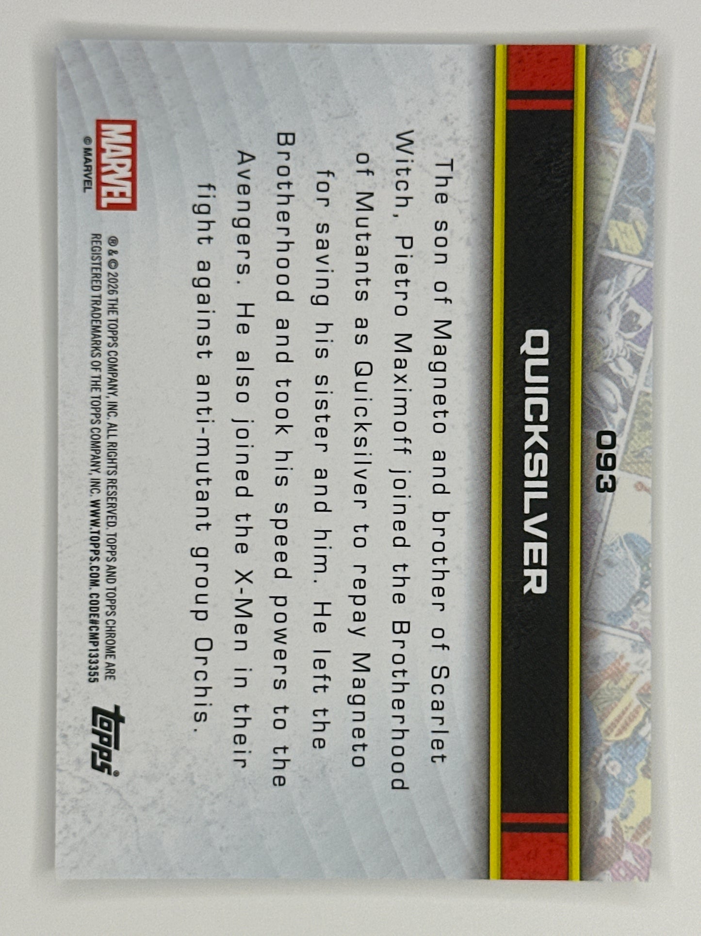 2026 Topps Marvel Chrome 093 Quicksilver Base Card