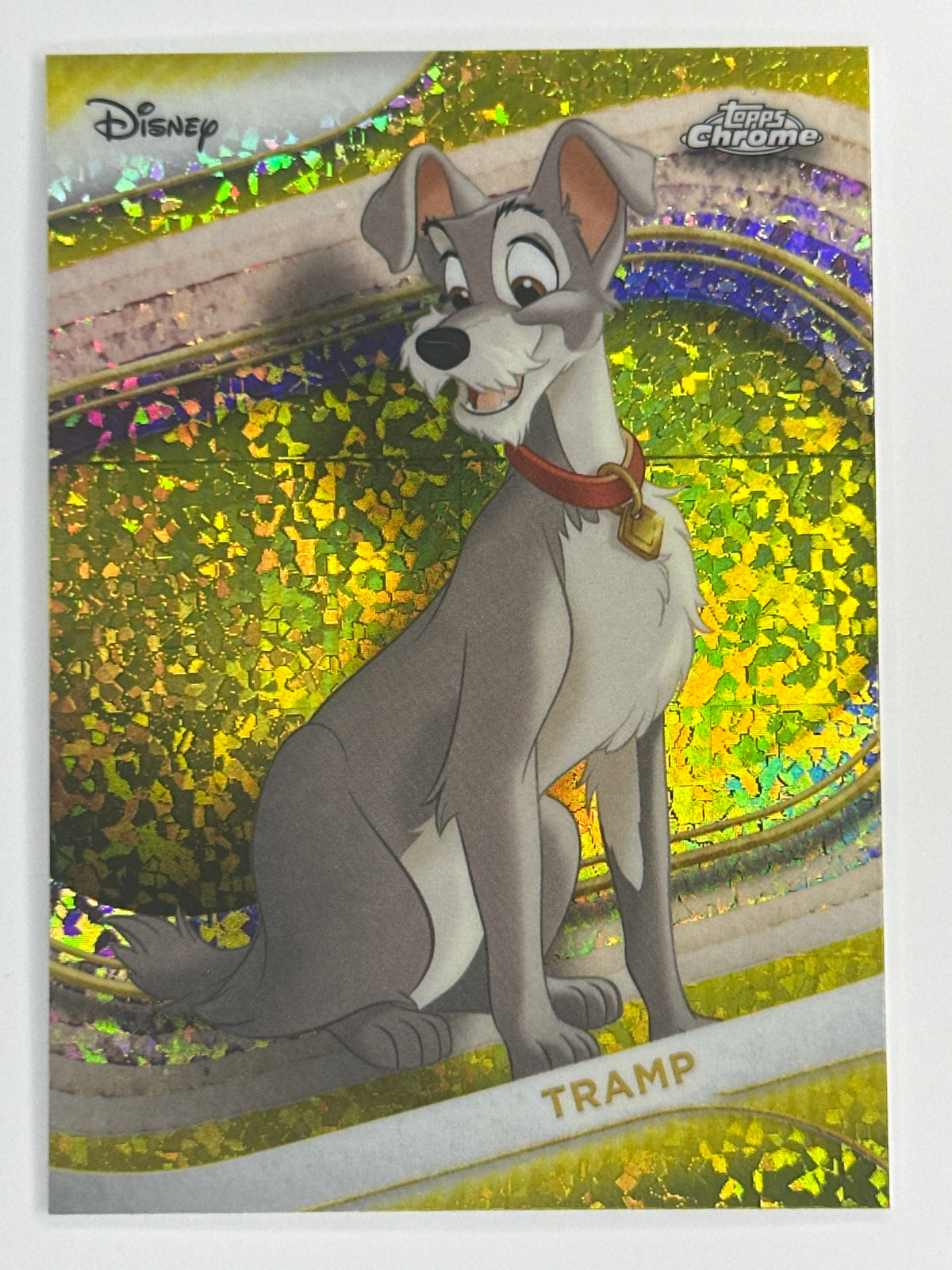 2025 Topps Disney Chrome 071 Tramp Yellow Mini-Diamonds Refractor Card