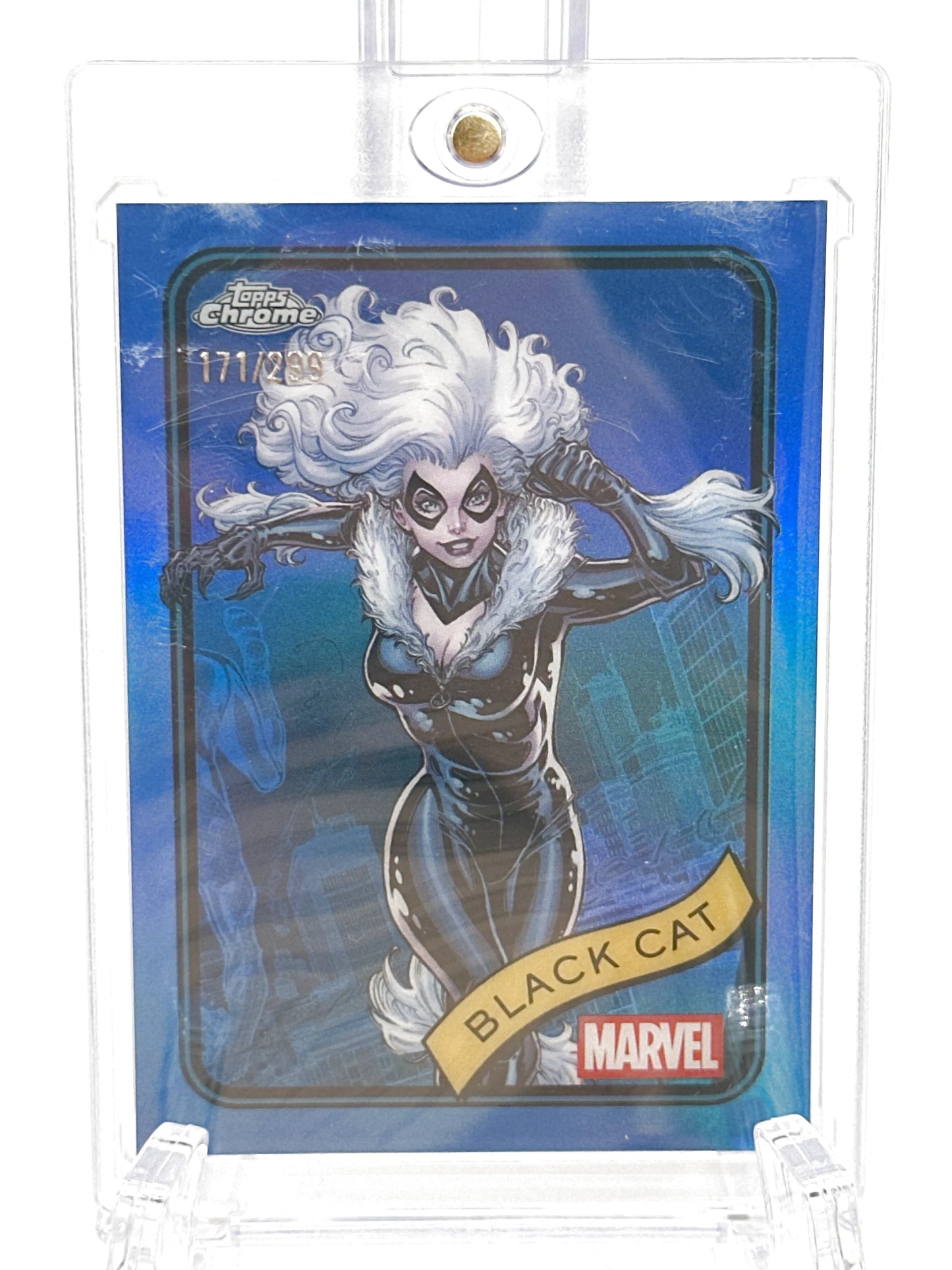 2025 Topps Marvel Chrome #106 Black Cat Blue Refractor 171/299