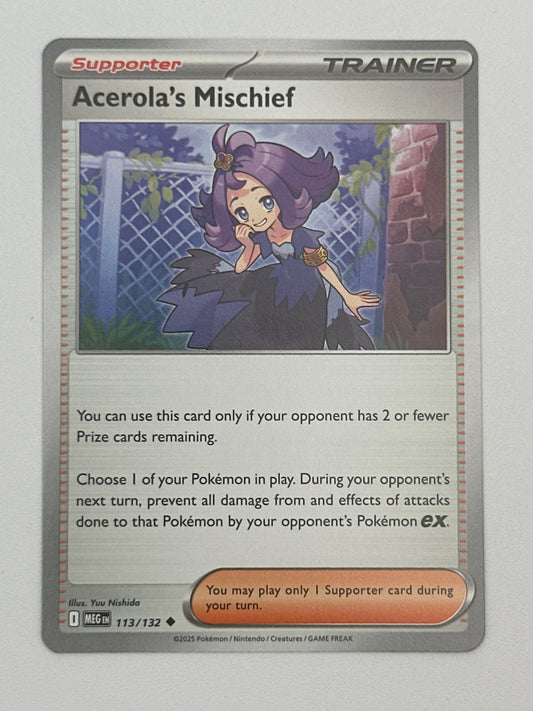 Pokémon Trading Card Game Mega Evolution MEG 113/132 Acerola's Mischief Base Card