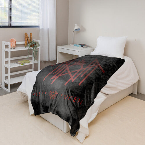 Rocksax - Sleep Token - Sherpa Fleece Throw - Red Logo (50 in x 60 in)