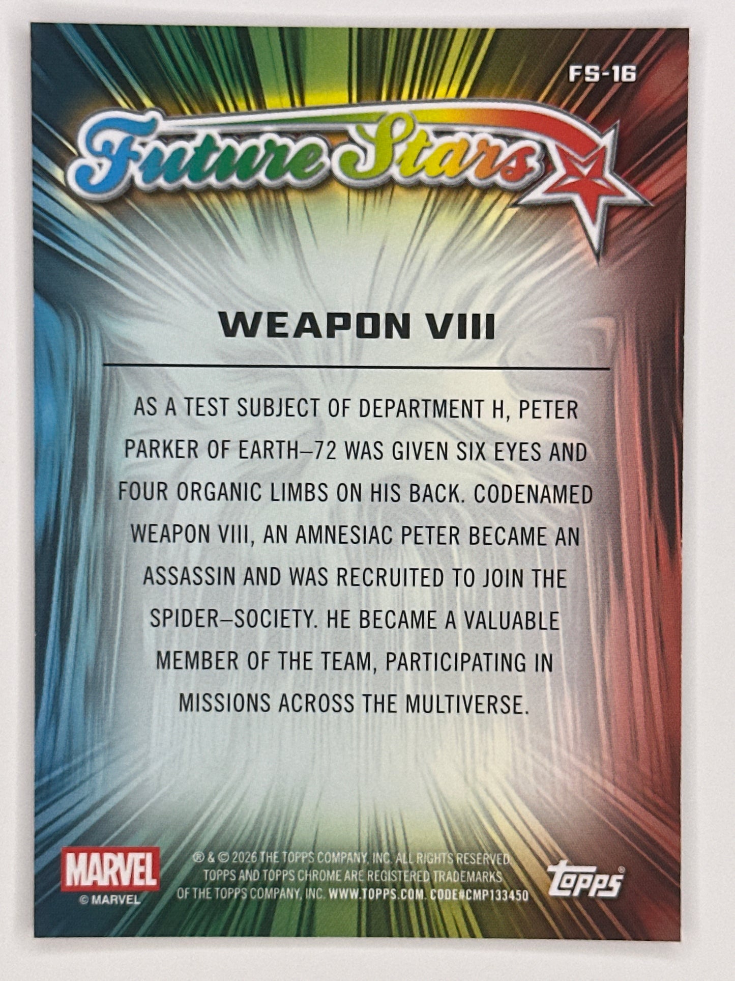 2026 Topps Marvel Chrome FS-16 Weapon VIII Future Stars Refractor Card