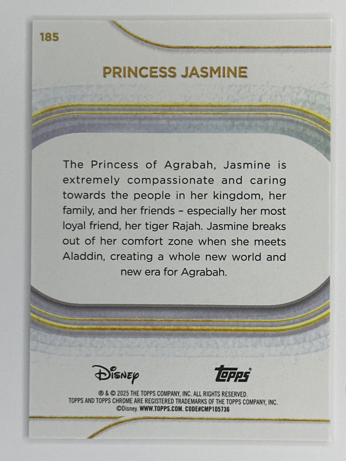 2025 Topps Disney Chrome 185 Princess Jasmine Yellow Mini-Diamonds Refractor Card