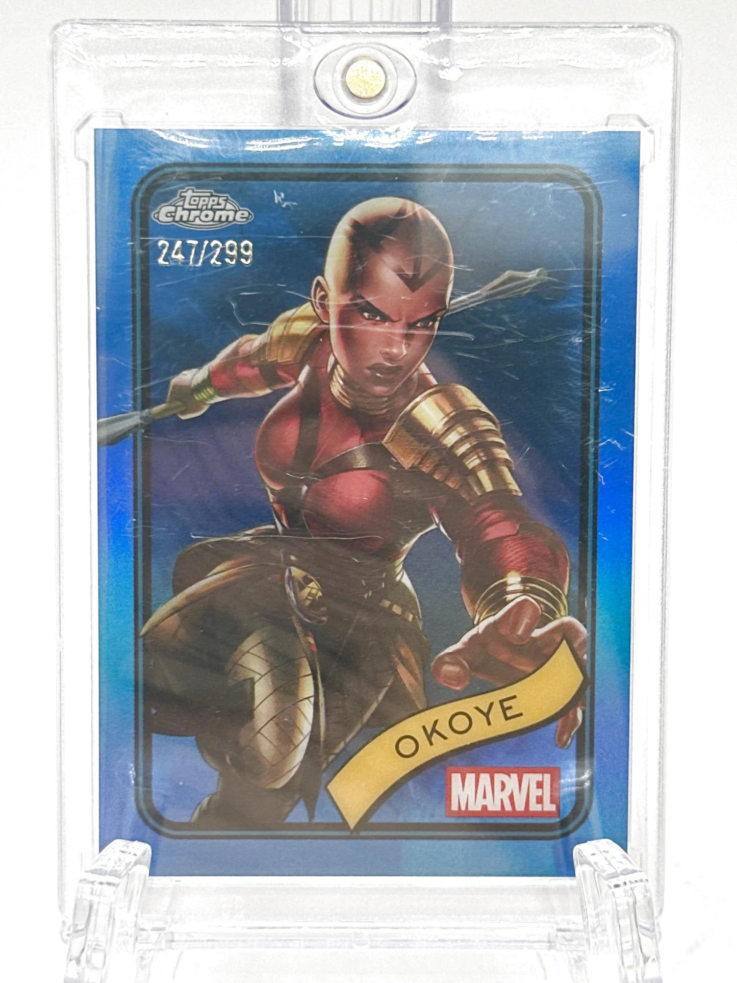 2025 Topps Marvel Chrome #058 Okoye Blue Refractor 247/299
