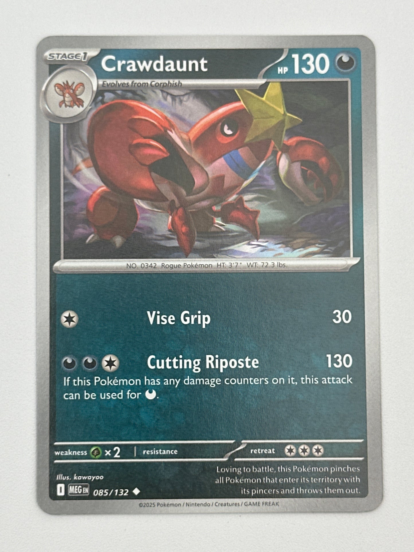 Pokémon Trading Card Game Mega Evolution MEG 085/132 Crawdaunt Base Card