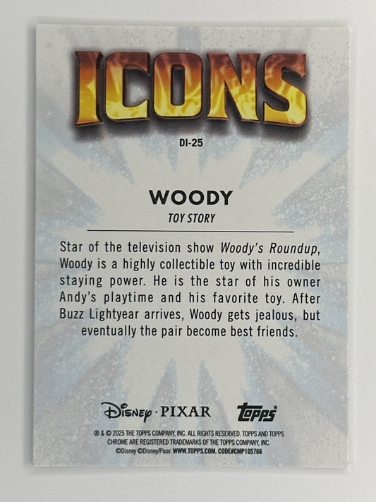 2025 Topps Disney Chrome DI-25 Woody Icons Refractor Card