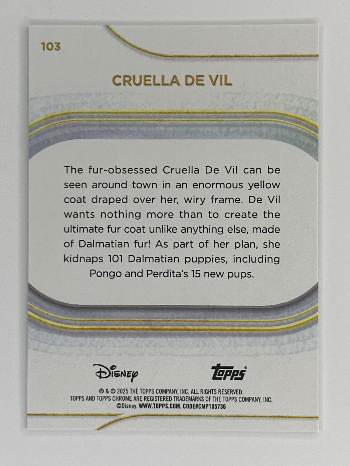2025 Topps Disney Chrome 103 Cruella De Vil Base Card
