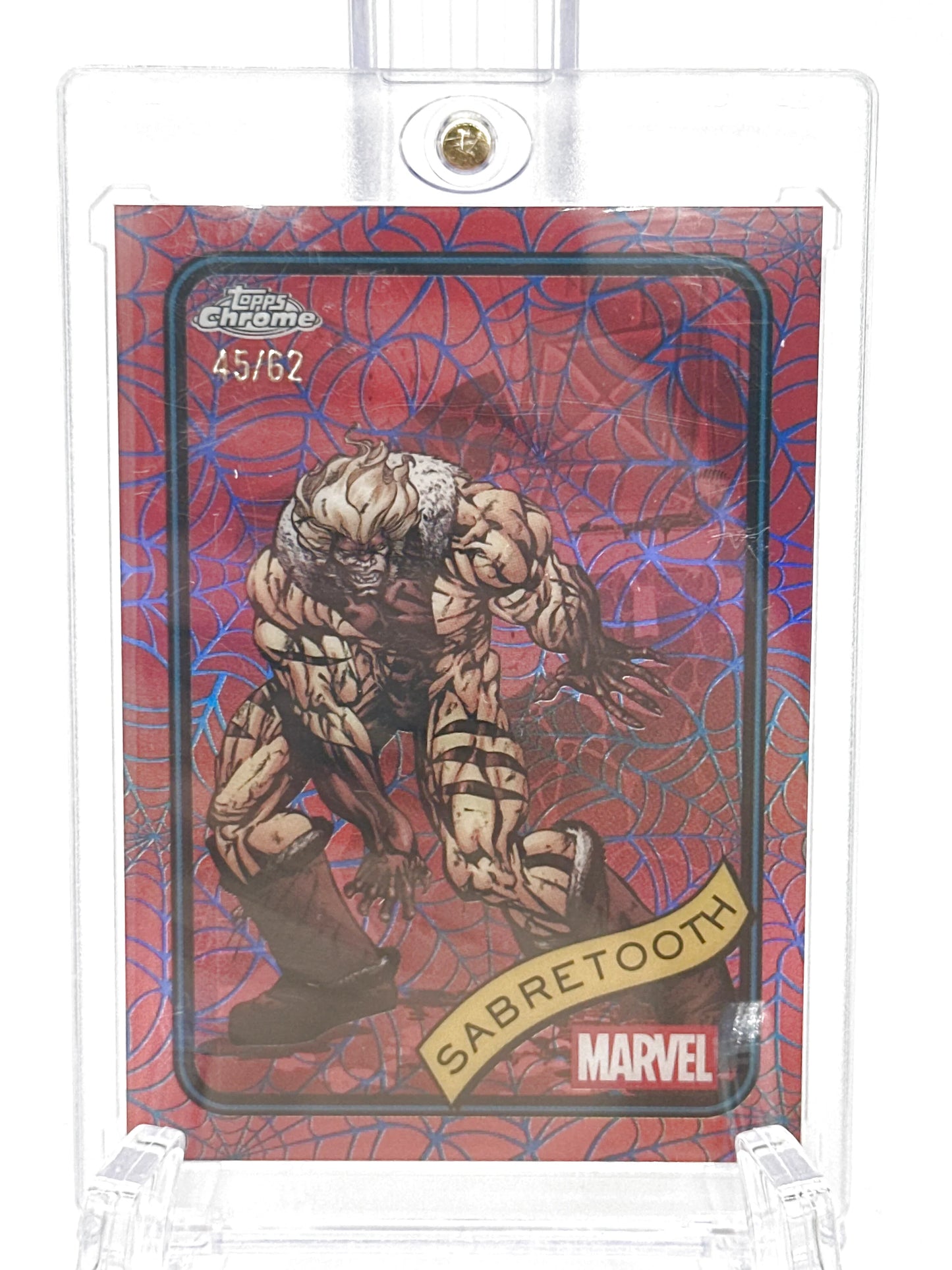 2025 Topps Marvel Chrome #092 Sabretooth Blue & Red Spider Web Refractor 45/62