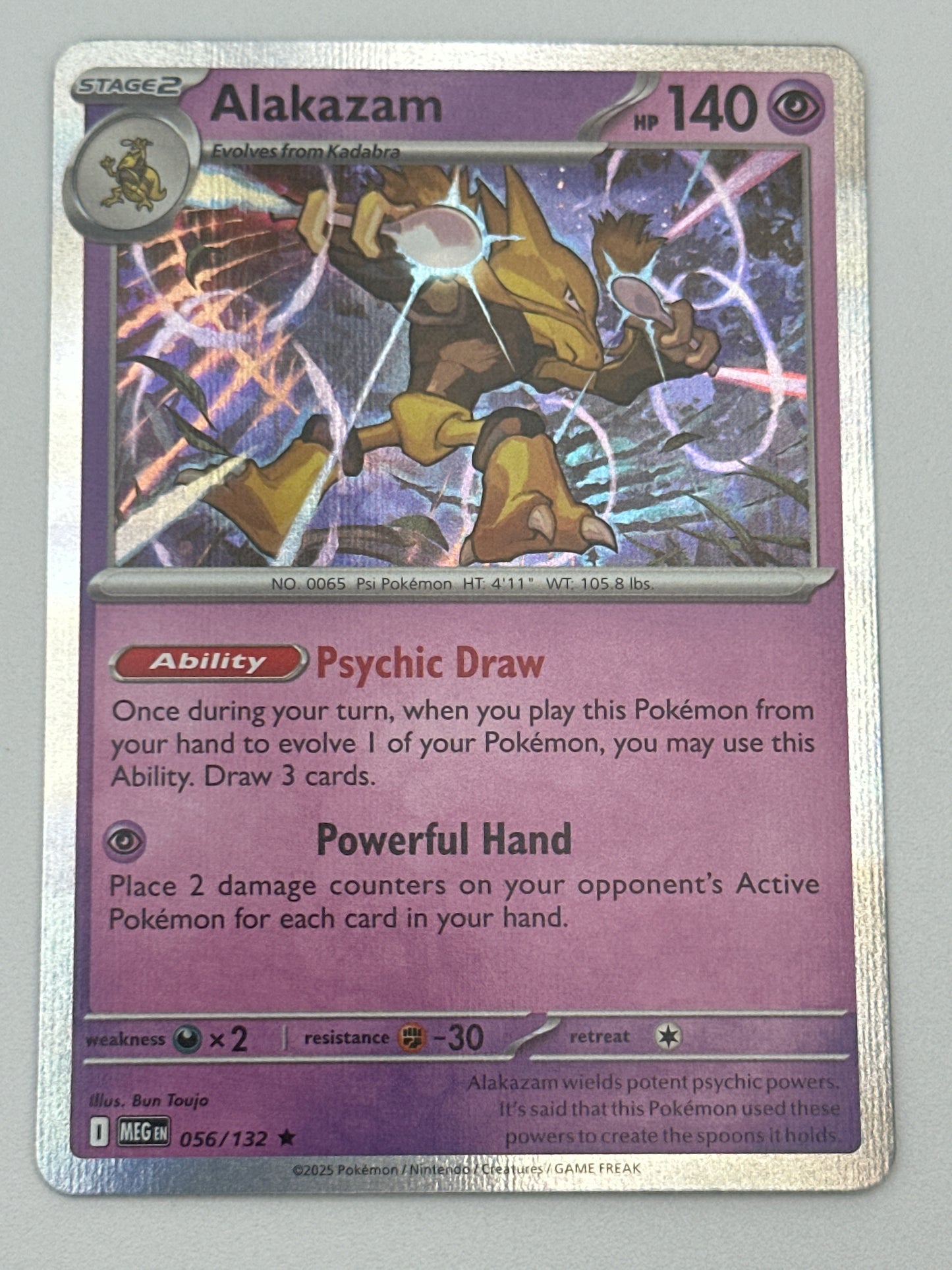 Pokémon Trading Card Game Mega Evolution MEG 056/132 Alakazam Holo Card