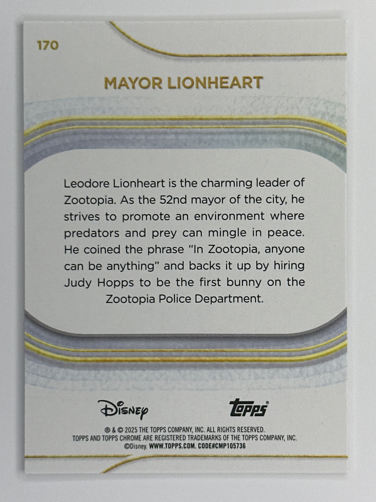 2025 Topps Disney Chrome 170 Mayor Lionheart Base Card