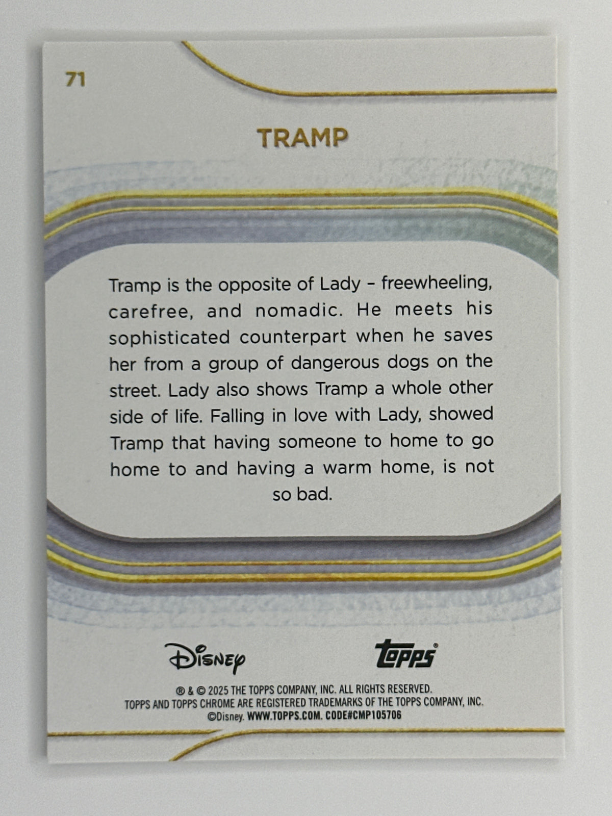 2025 Topps Disney Chrome 071 Tramp Yellow Mini-Diamonds Refractor Card