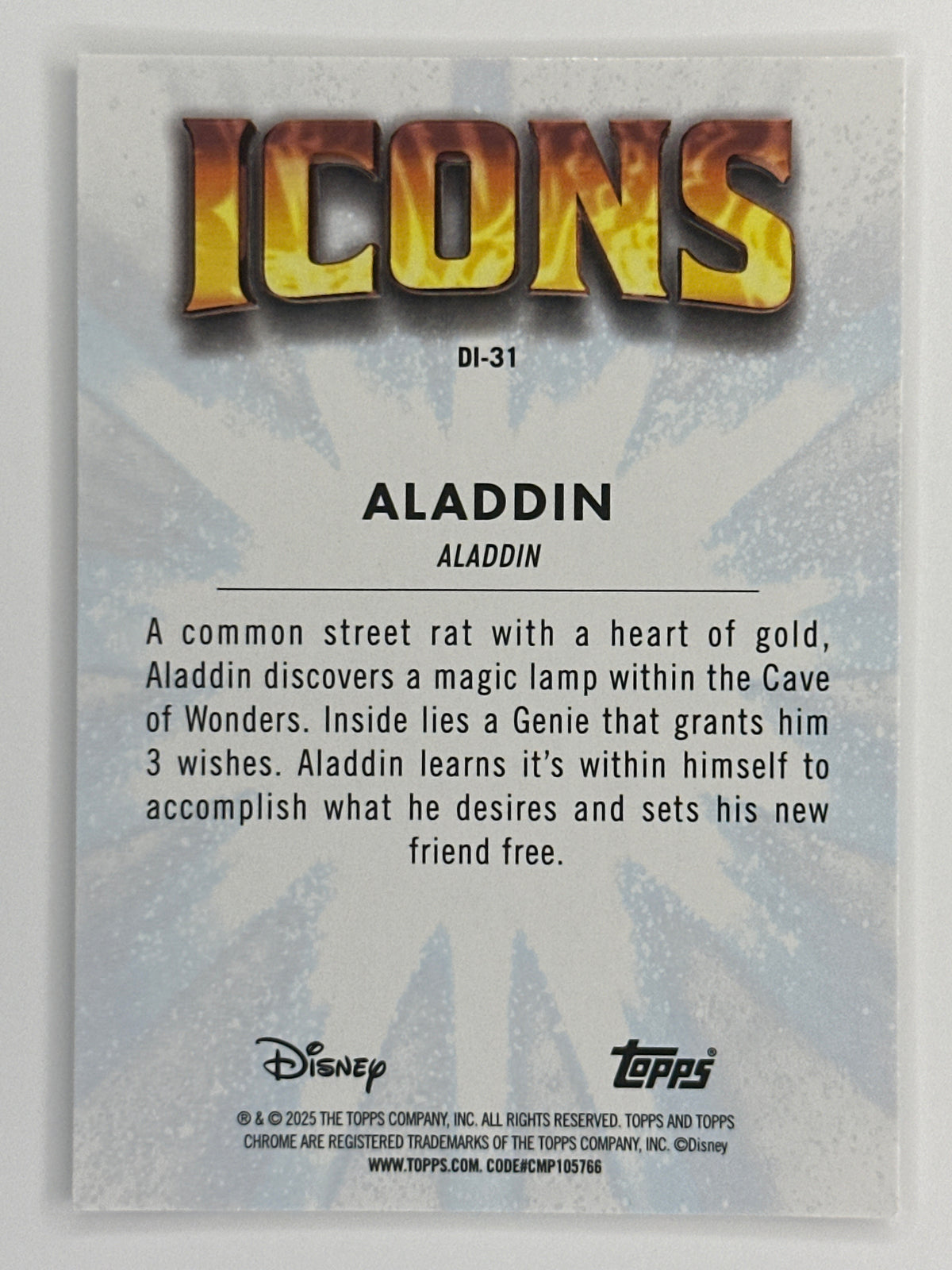 2025 Topps Disney Chrome DI-31 Aladdin Icons Refractor Card