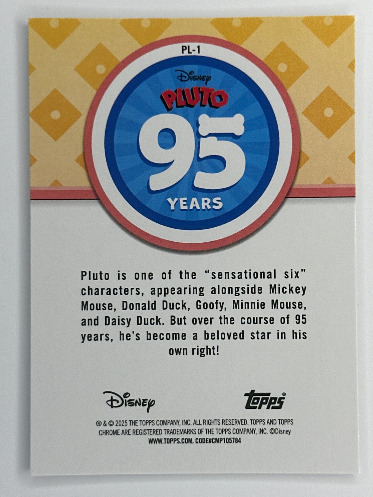 2025 Topps Disney Chrome PL-1 Pluto 95 Years Refractor Card