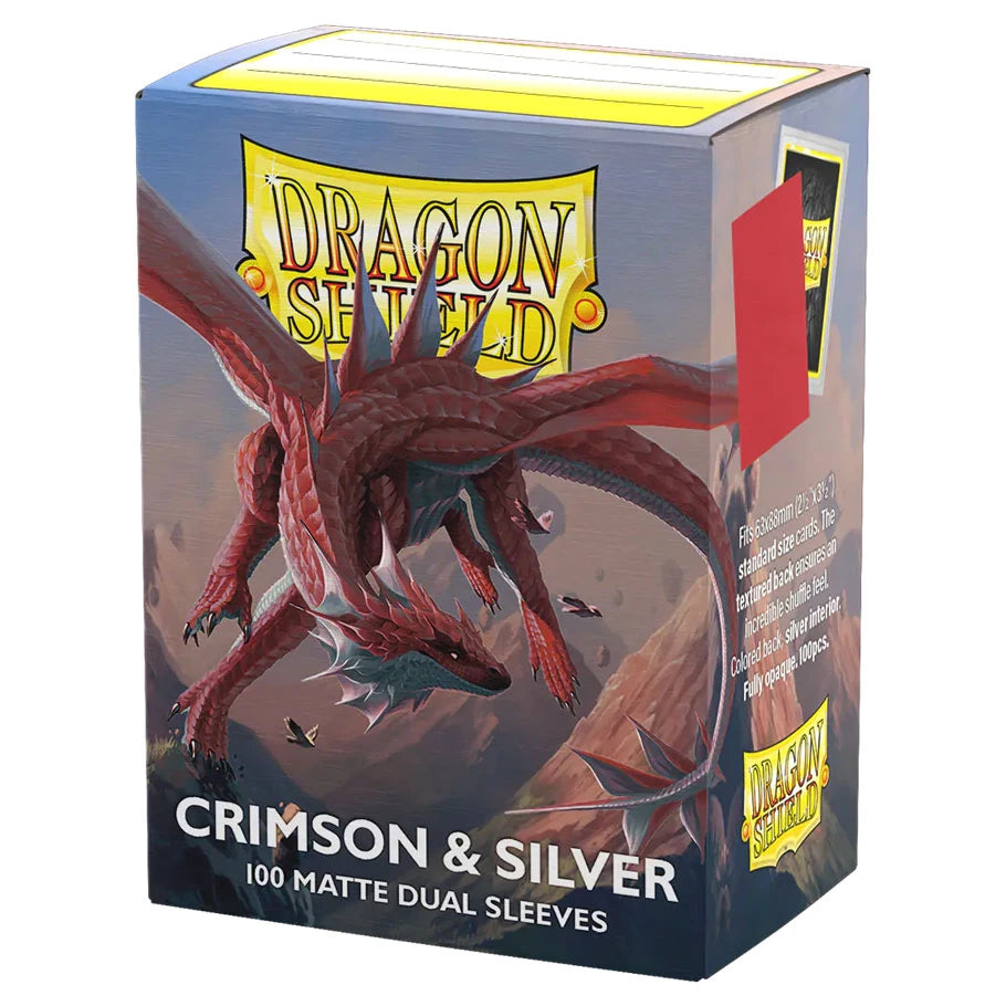 Dragon Shield Dual Matte Sleeves – Crimson & Silver – 100 Count