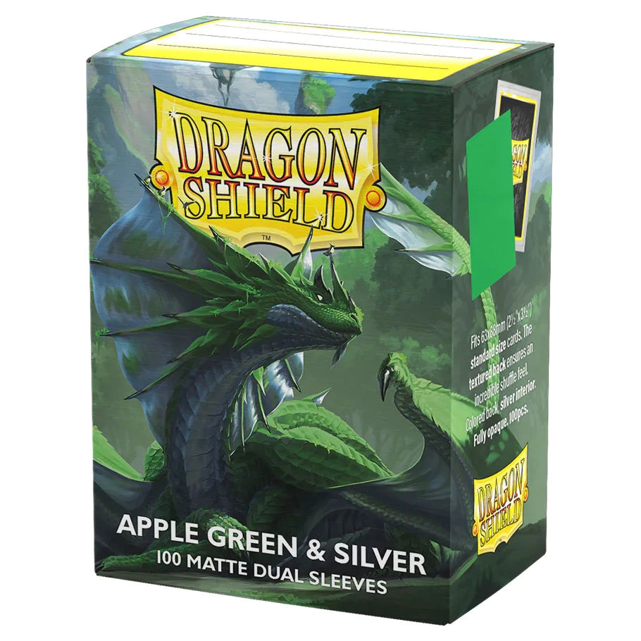 Dragon Shield Dual Matte Sleeves – Apple Green & Silver – 100 Count