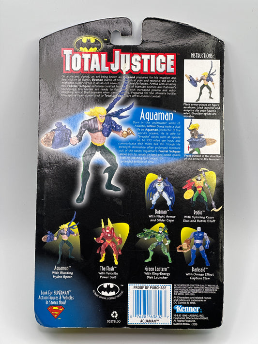 DC Comics Total Justice Aquaman with Blasting Hydro Spear Kenner Action Figure – 1996 Sealed