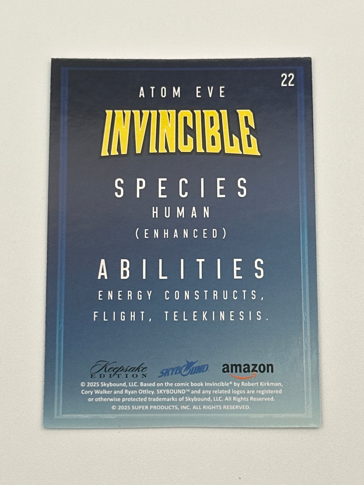 2025 Invincible Season 1 Keepsake Trading Card #022 Atom Eve Blue Holo Parallel Card