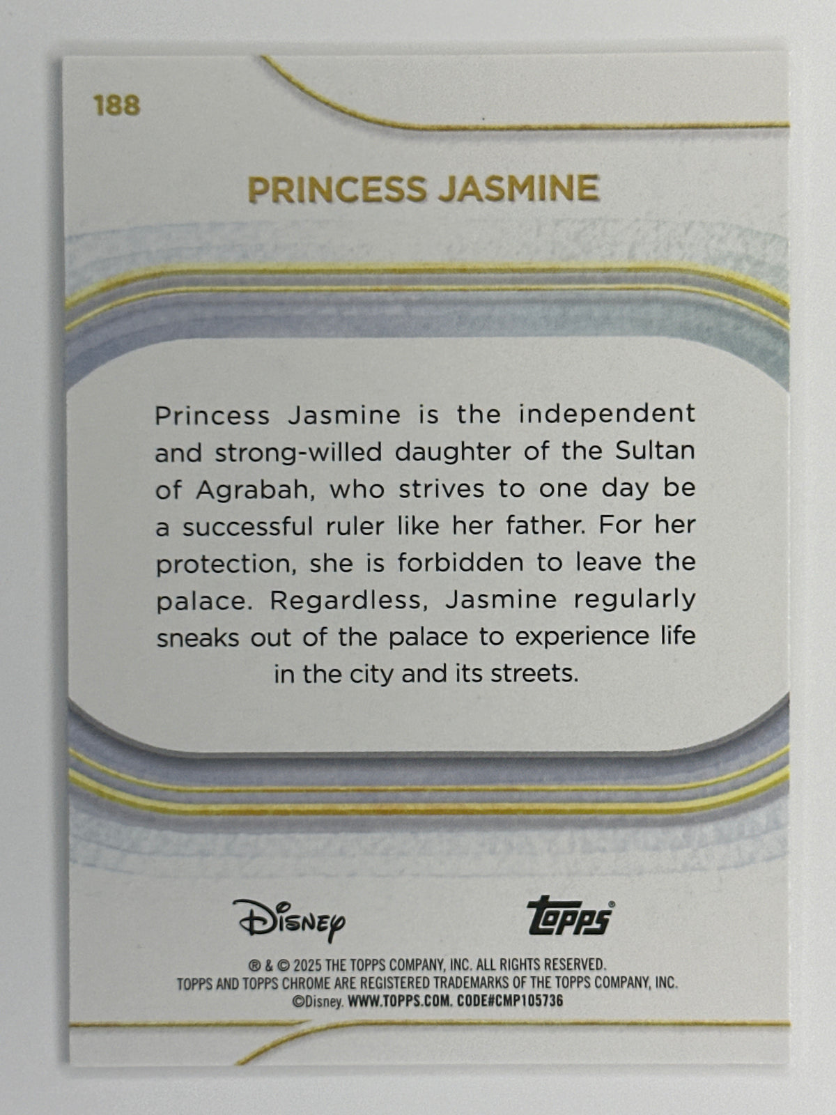 2025 Topps Disney Chrome 188 Princess Jasmine Base Card