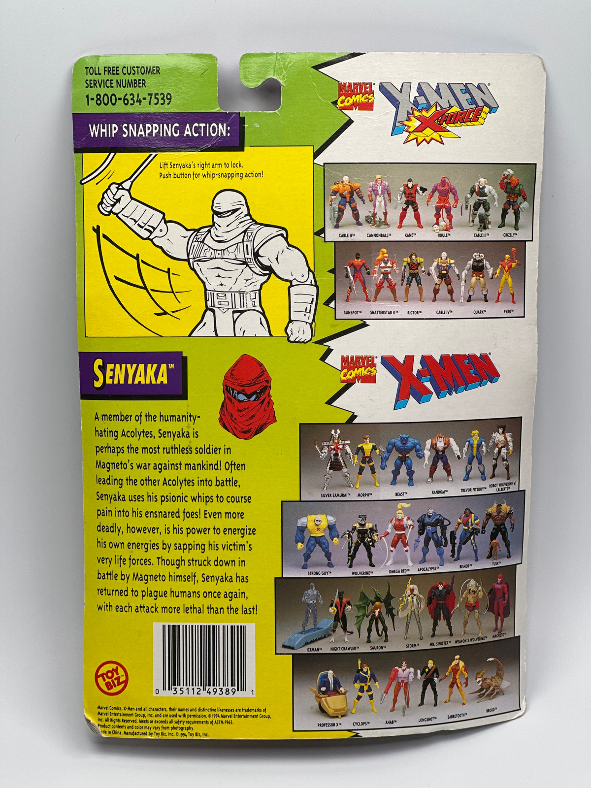 X-Men Senyaka with Whip Snapping Action Toy Biz Action Figure – 1994 Sealed