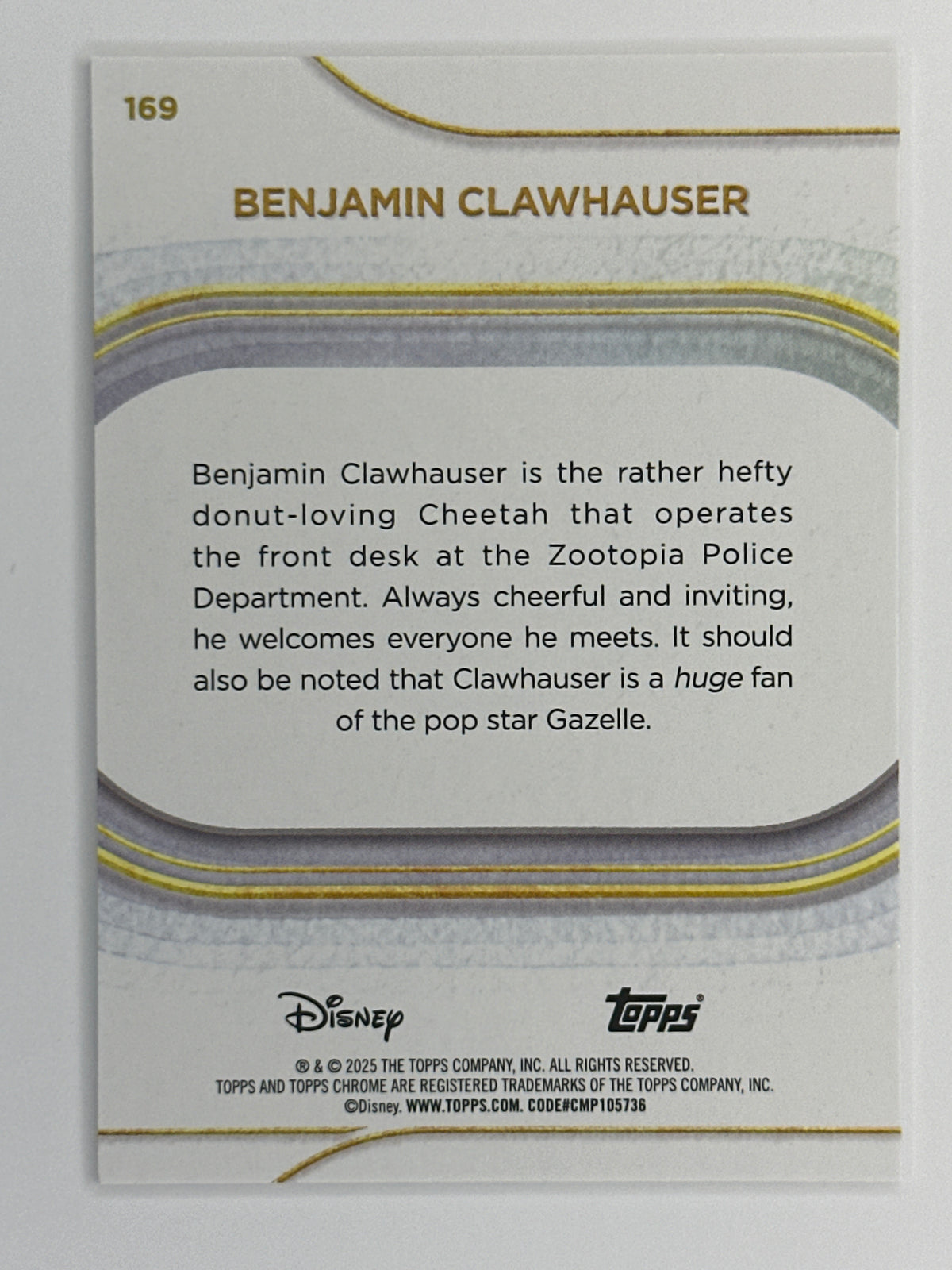 2025 Topps Disney Chrome 169 Benjamin Clawhauser Mini-Diamonds Refractor Card