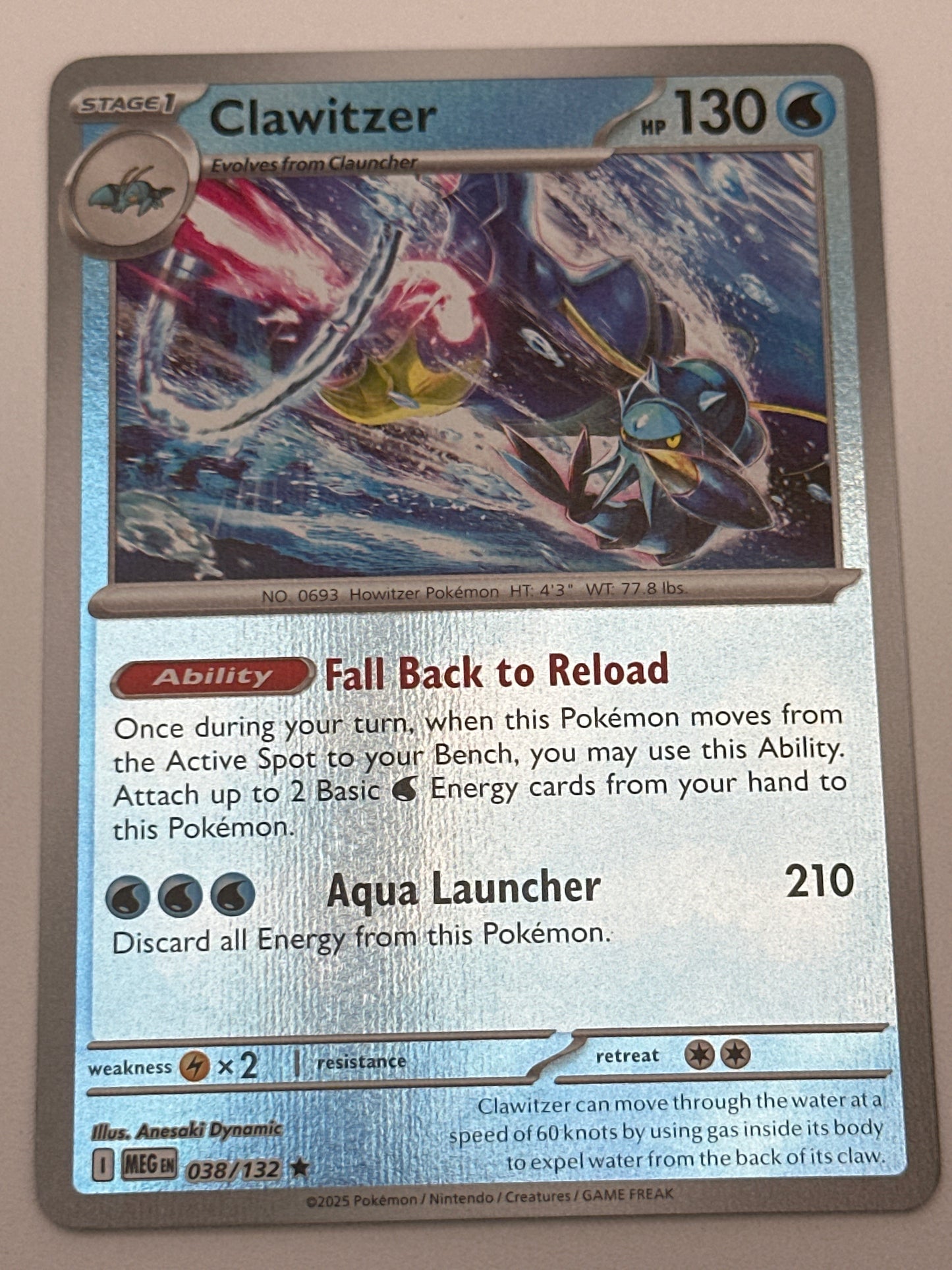 Pokémon Trading Card Game Mega Evolution MEG 038/132 Clawitzer Reverse Holo Card