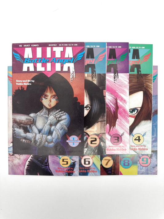 A collection of nine ’Alita: Battle Angel’ manga volumes