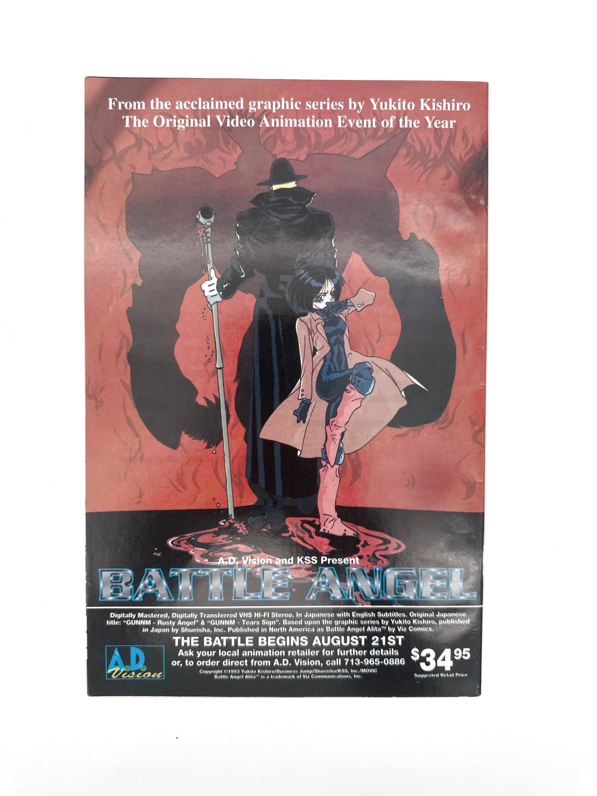 A comic book featuring an advertisement for "Battle Angel" on the back cover.