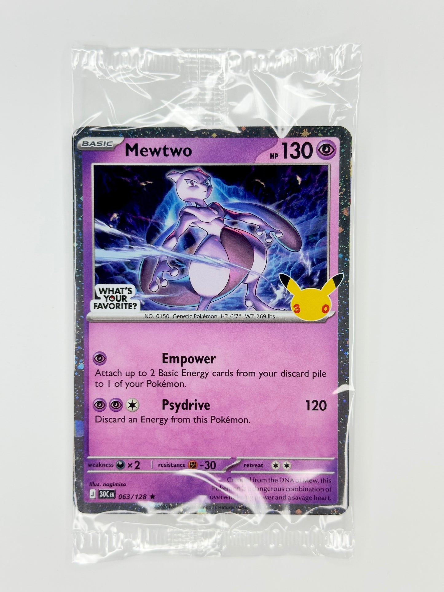 Pokémon Trading Card Game 30th Celebration 30C 063/128 Mewtwo What's Your Favorite? Stamped Promo Card Sealed