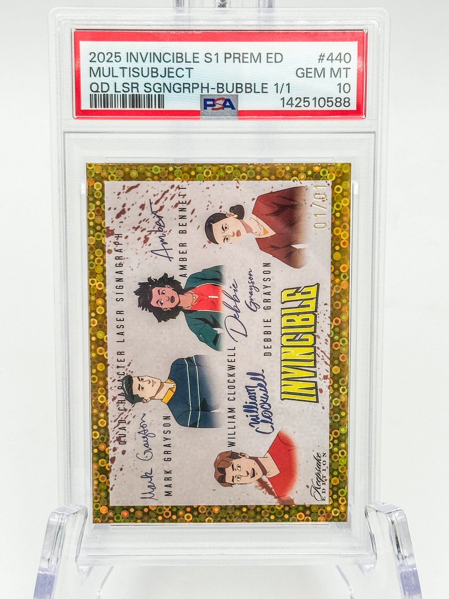 2025 Invincible Season 1 Keepsake Trading Card #440 Quad Character Laser Signagraph Gold Bubble 1/1 PSA 10