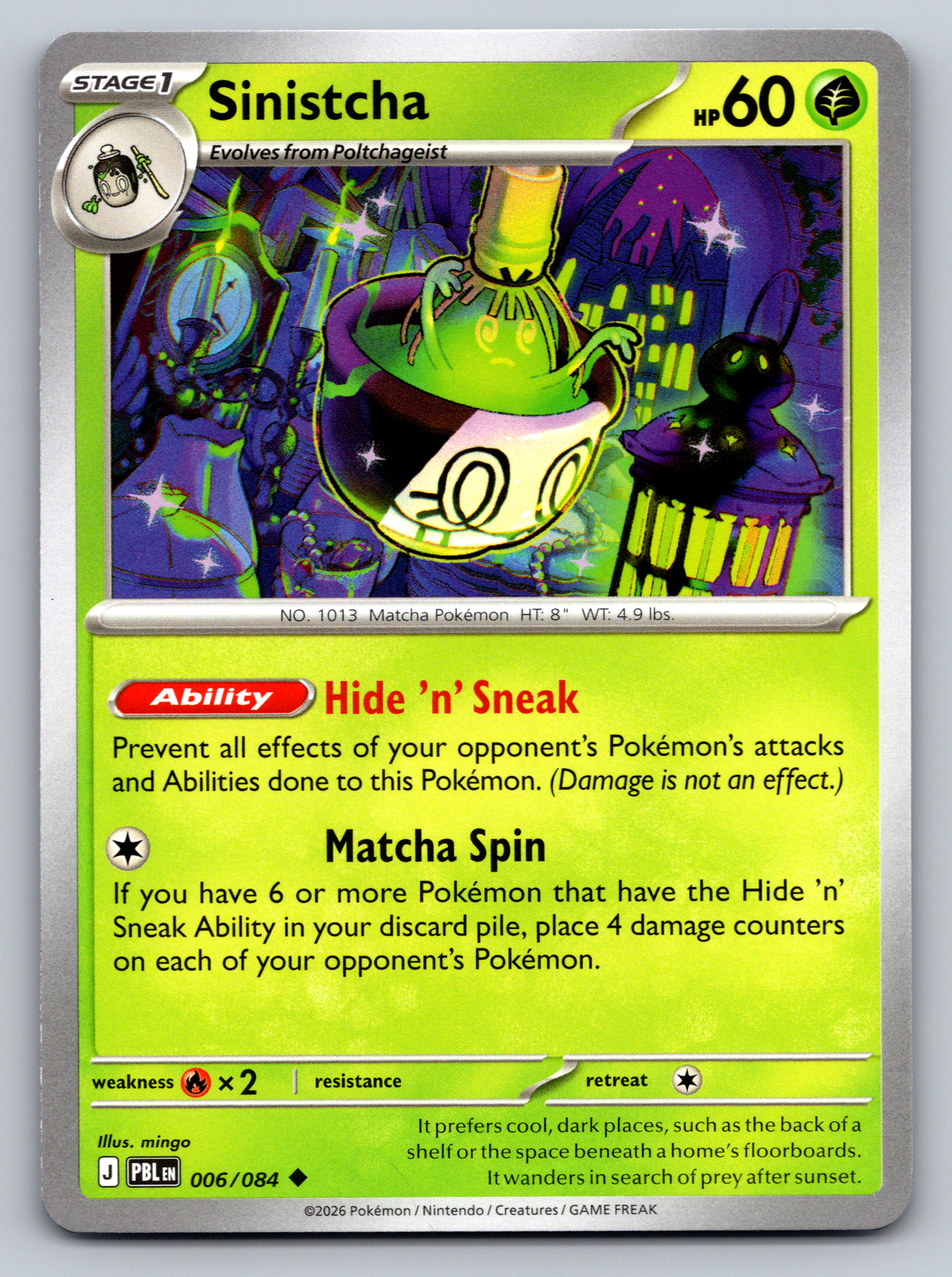 Pokémon Trading Card Game Mega Evolution Pitch Black PBL 006/084 Sinistcha Card