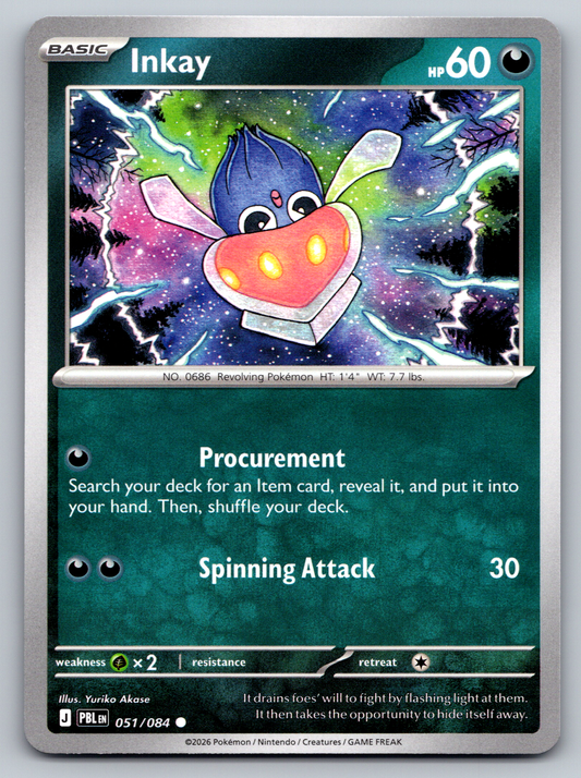 Pokémon Trading Card Game Mega Evolution Pitch Black PBL 051/084 Inkay Card