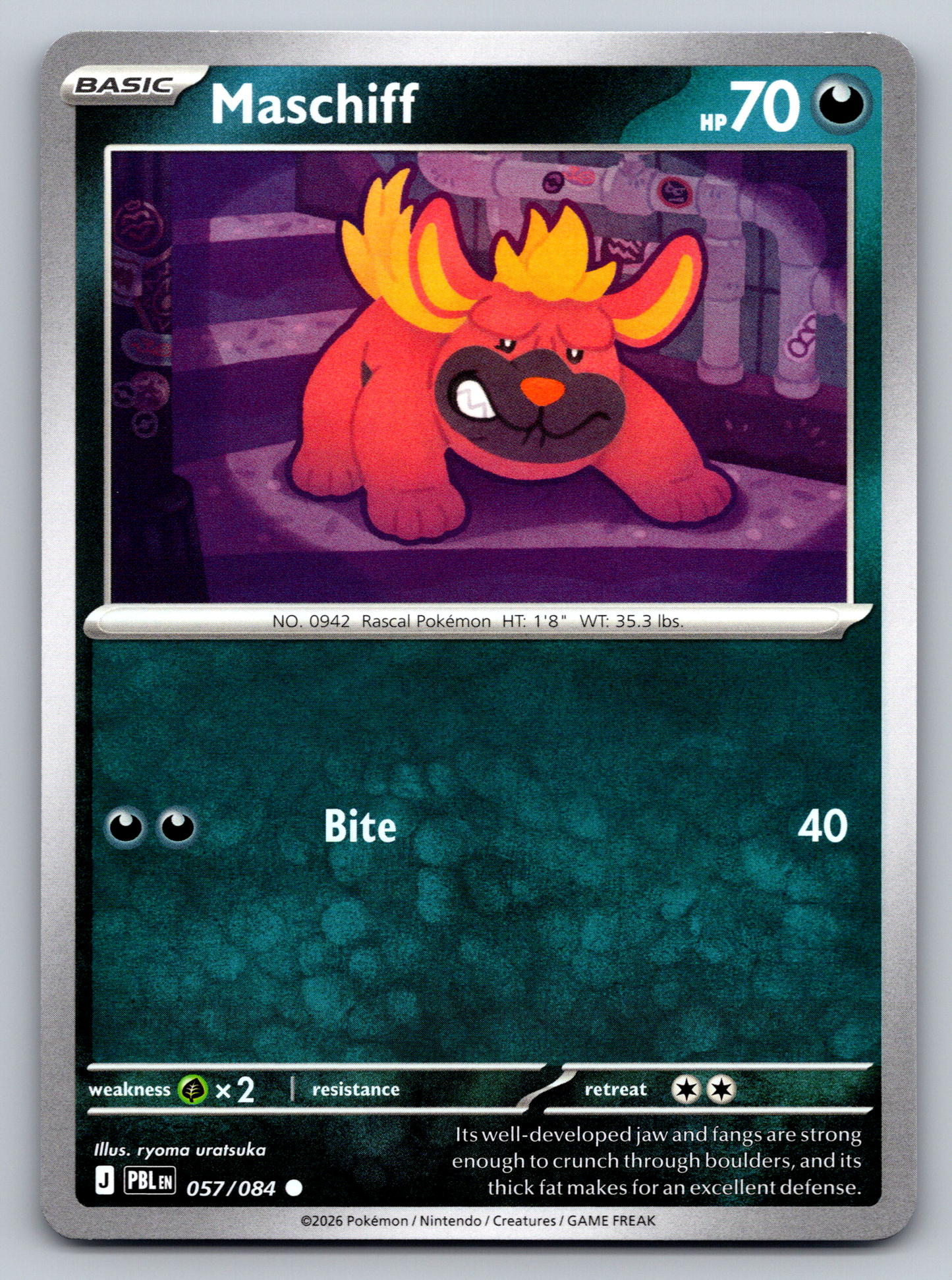 Pokémon Trading Card Game Mega Evolution Pitch Black PBL 057/084 Maschiff Card