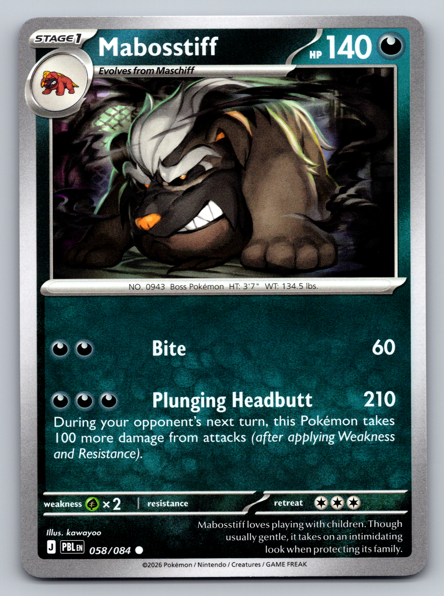 Pokémon Trading Card Game Mega Evolution Pitch Black PBL 058/084 Mabosstiff Card